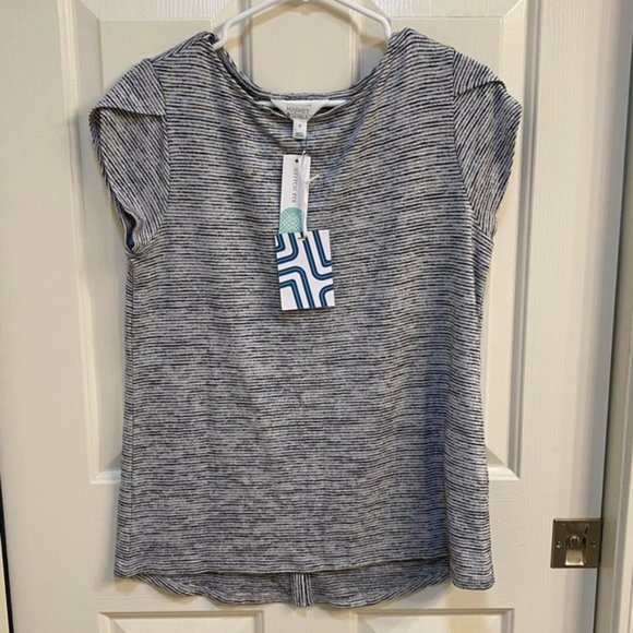 NWT Market & Spruce Brayvan Button Back Knit Top Striped Sz Medium Petite - Picture 2 of 3